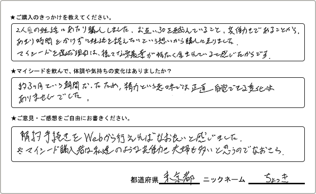 ちょっき様様の
手書きアンケート